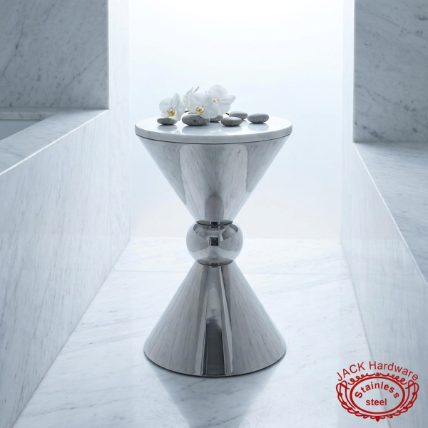 Silver marble accent table in 5-star hotel spa relaxation lounge white orchids zen minimalist