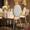 Gold oval upholstered banquet chair hotel restaurant 45 degree oval backrest cabriole legs warm